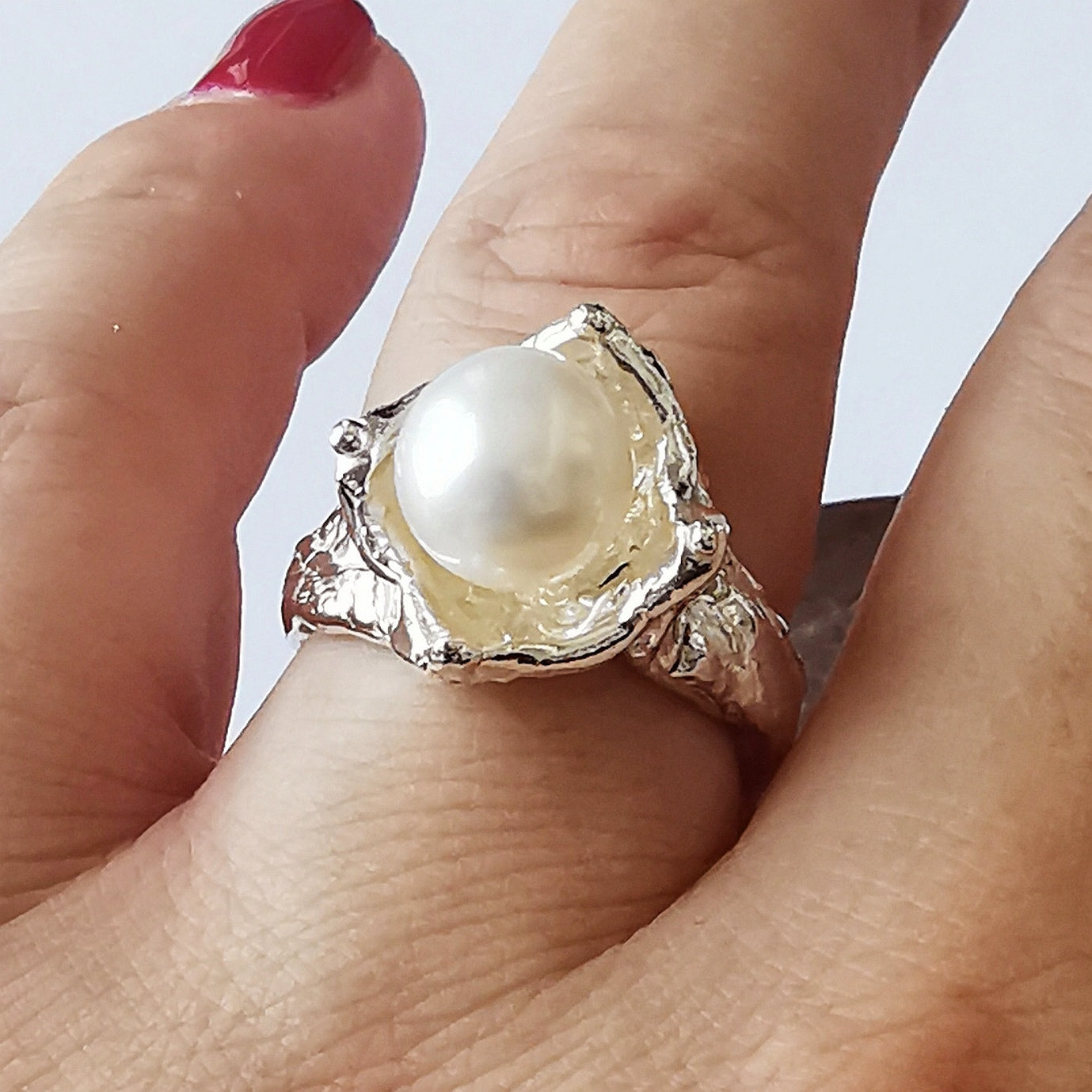 Nature ring with pearl, "Under the Water"