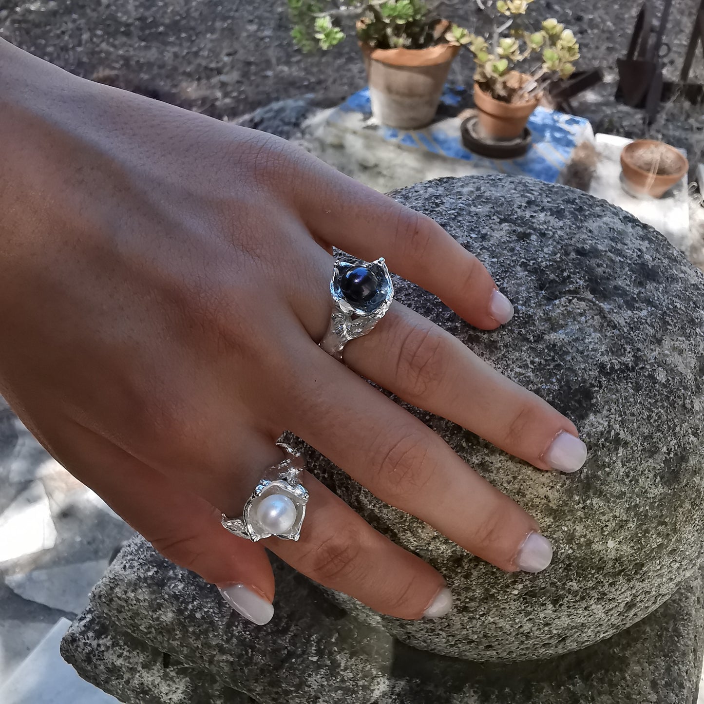 Bague nature avec perle, "Sous l'Eau"