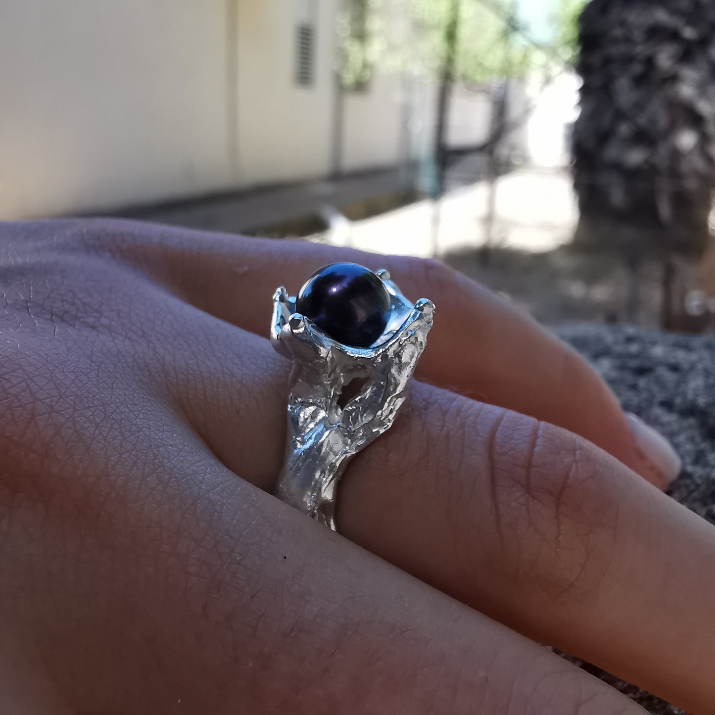 Bague nature avec perle, "Sous l'Eau"